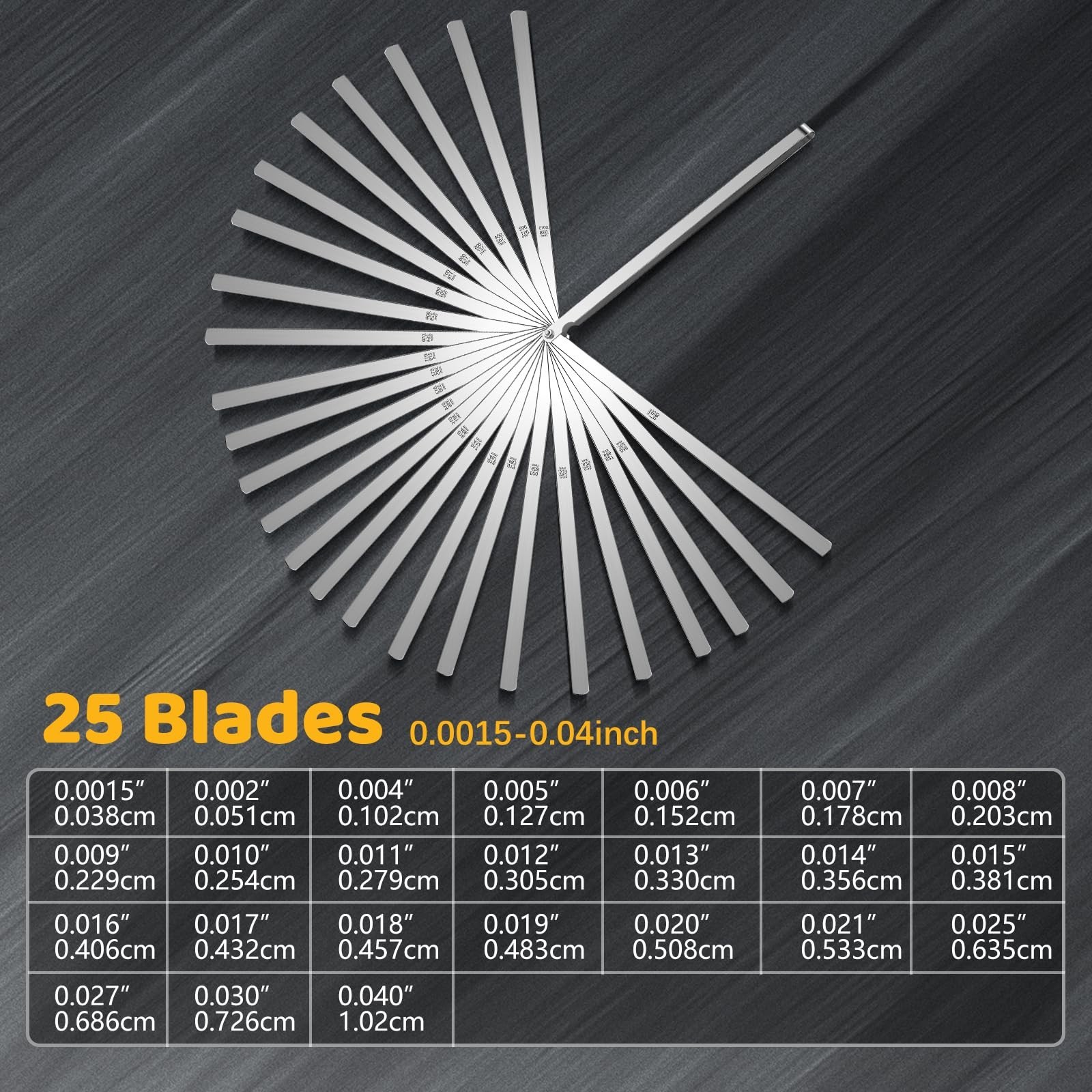 25 Stainless Steel Feeler Gauge Blades, Metric & Imperial Gap Measuring Tool 0.0