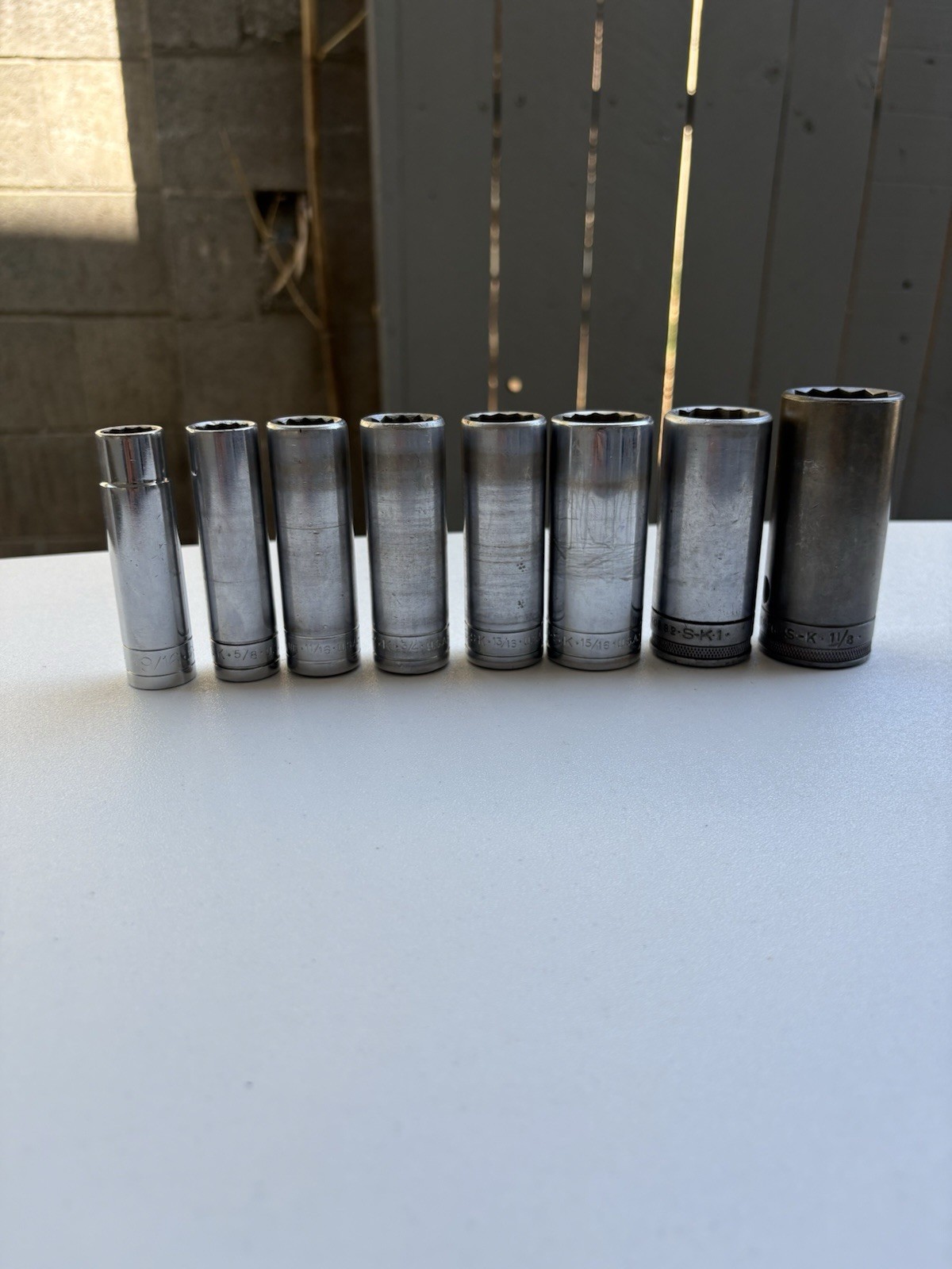 Vintage SK Tools 1/2” Drive 12pt Deep Sockets Set 40818-40836 USA 9/16” to 1-1/8