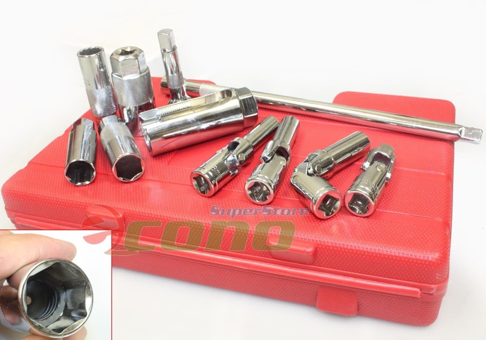11pc Master Auto Service Tool Set Sockets 4 Spark Plug & Glow Plug Oxygen Sensor