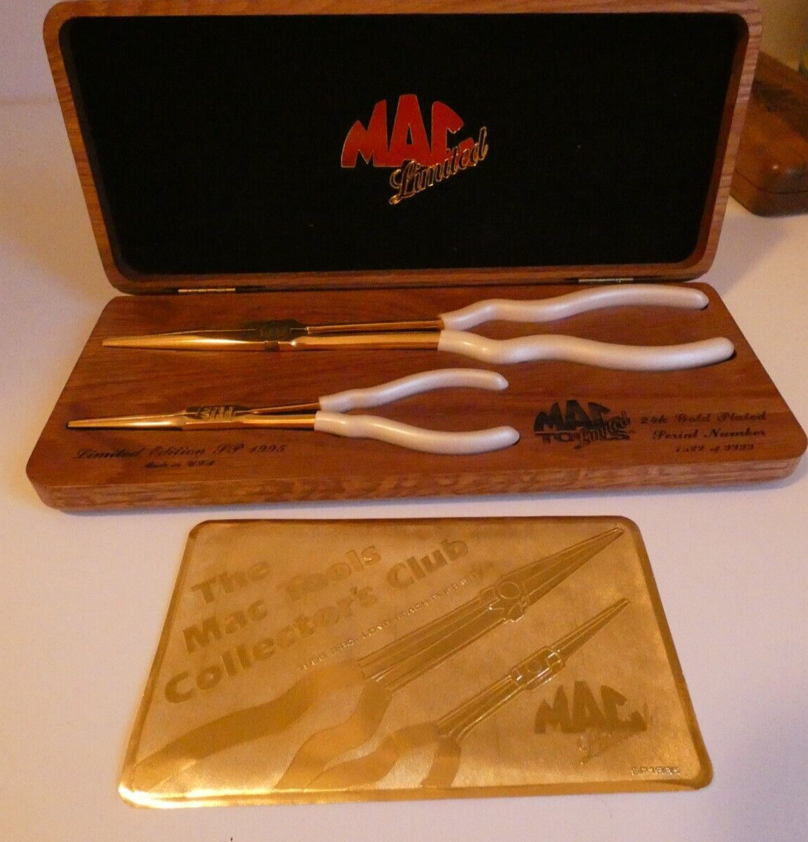 New Mac Tools 24k Gold Plated Long Reach Dual Set Pliers Limited Edition #1522