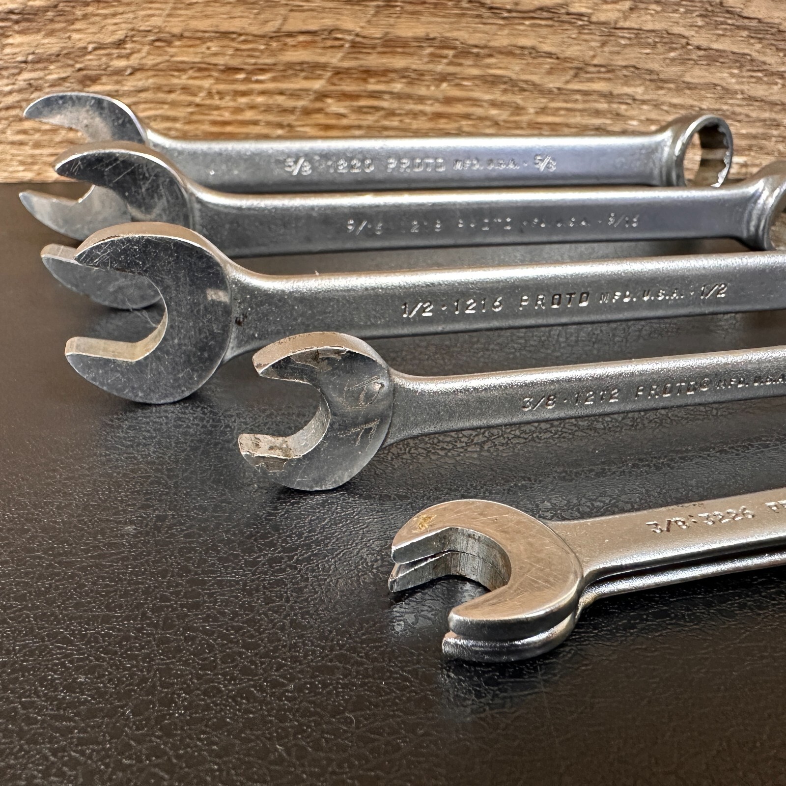 Vintage 1960 PROTO MFD USA Combination Wrench Set SAE 1212, 1216, 1218, 1220 6pc