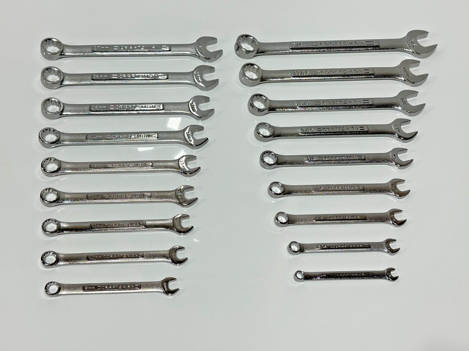 🇺🇸 Craftsman USA VA 18pc SAE 1/4-3/4 Metric 9-17mm Combination Wrench Set, NOS
