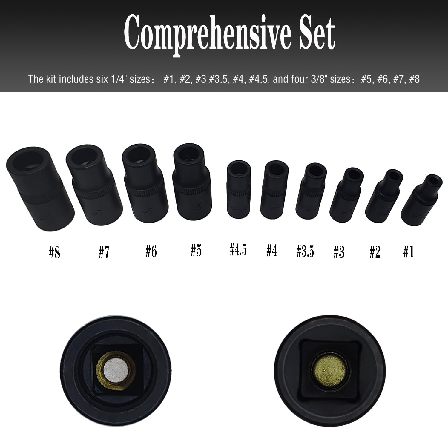 10Pcs Tap Socket Wrench Set (Magnetic), 1/4” & 3/8” Drive External Onesize