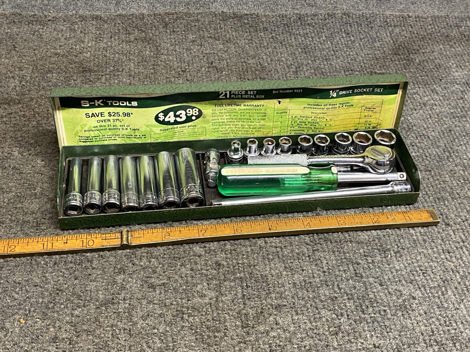 Vintage S-K Tools 4921 1/4″ Drive 21pc Socket Set With Original Paper SAE