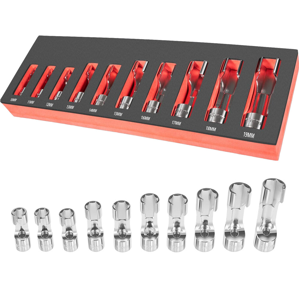 10PCS 12030 10-19 mm Flare Nut Wrench Set 3/8″ Drive for ABS Tube, Coolant, etc