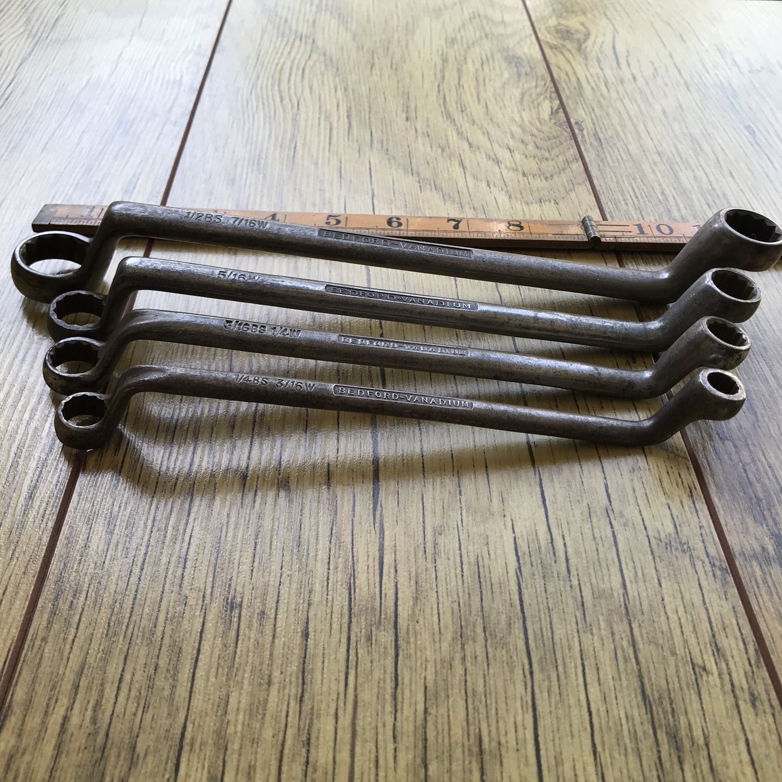 4 Vintage Bedford 1950s Ring Spanner’s 7/16” To 1/8” Whitworth. No 4.