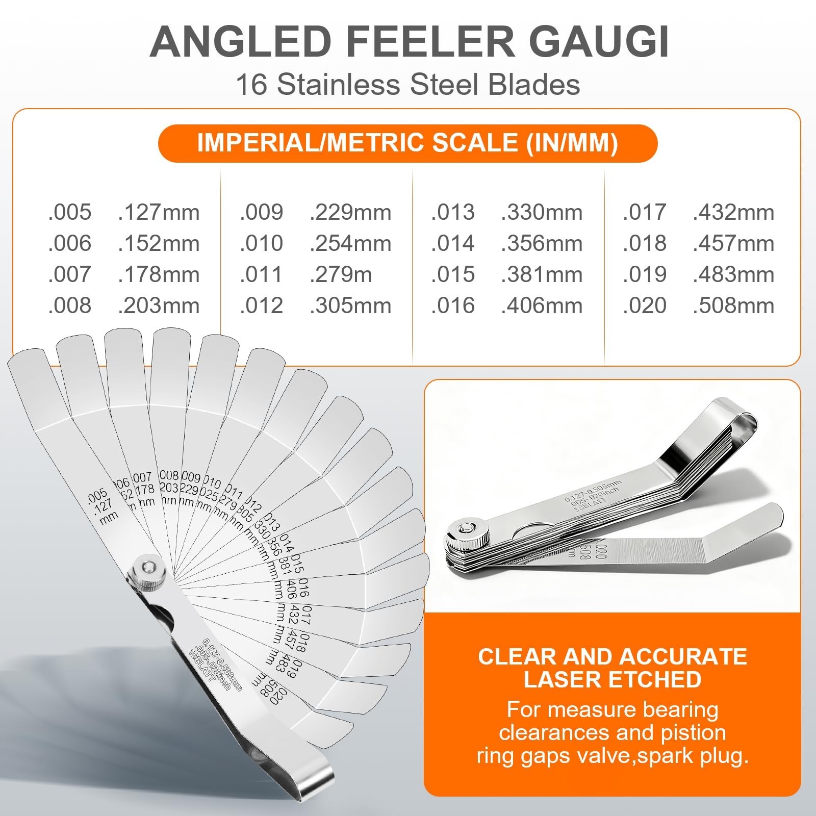 Feeler Gauge Set 2pcs Stainless Steel 32 Straight 16 Offset Blades SAE Metric