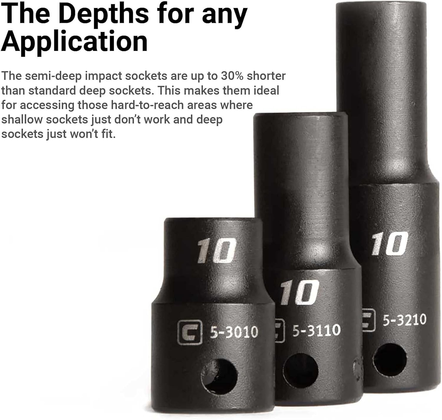 3/8 in. Drive Semi-Deep Impact Sockets Set, Metric, 8 to 22 mm 15-Piece