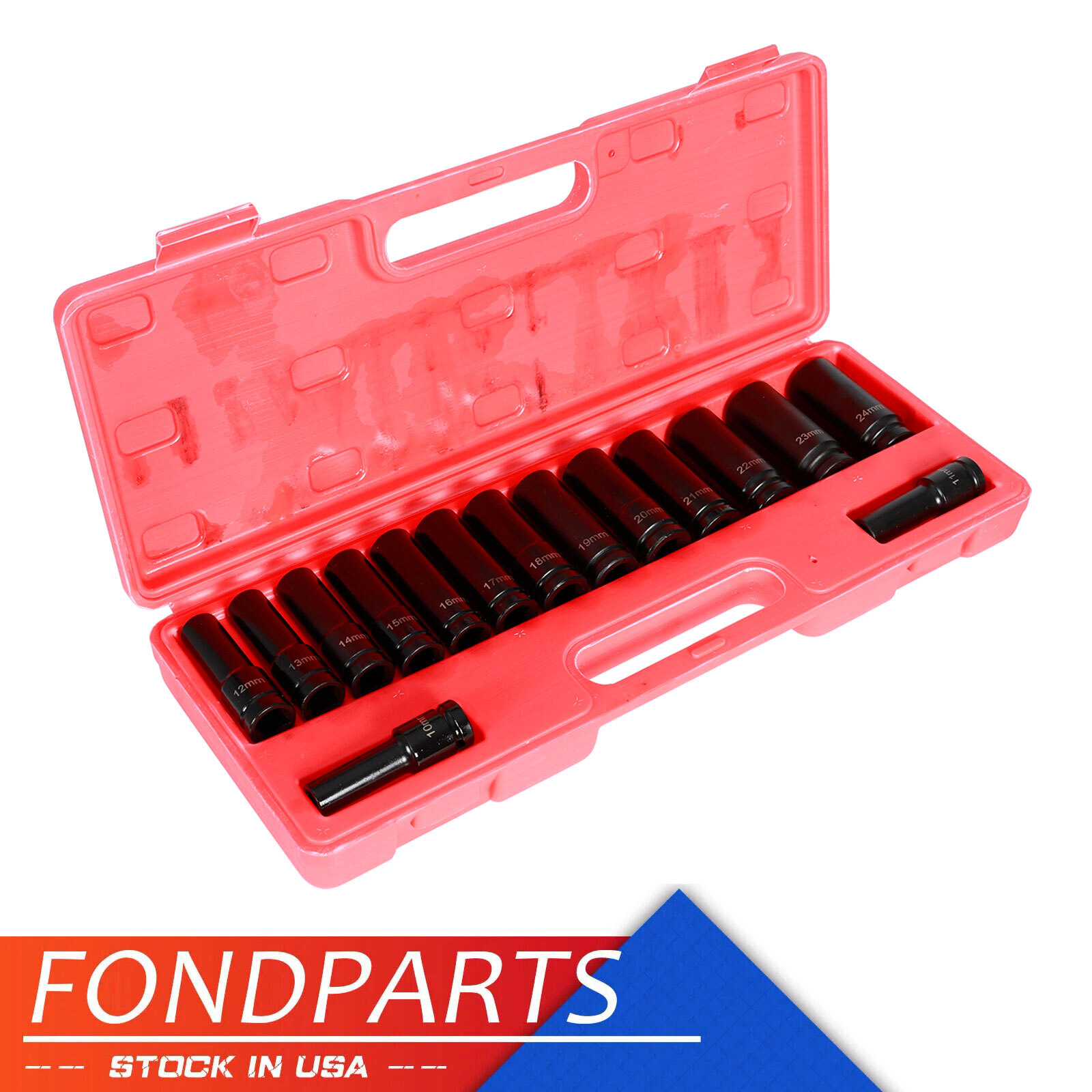 1/2 Inch Metric Drive Deep 6-Point Impact Socket Set 15 Pieces 10-32 mm