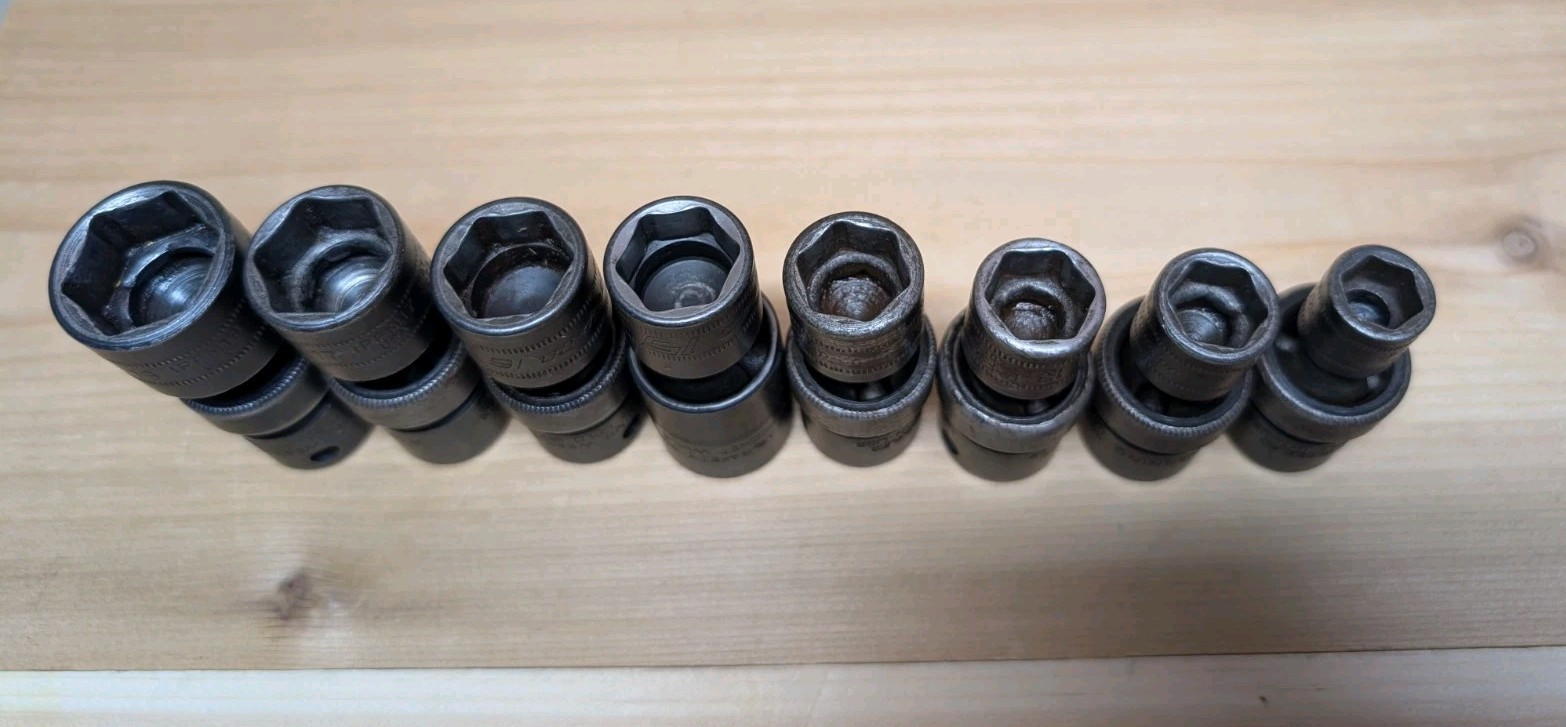 8 Piece Set Snap On 3/8″ Drive Impact Swivels Shallow Metric IPFM 10,12-17,19mm