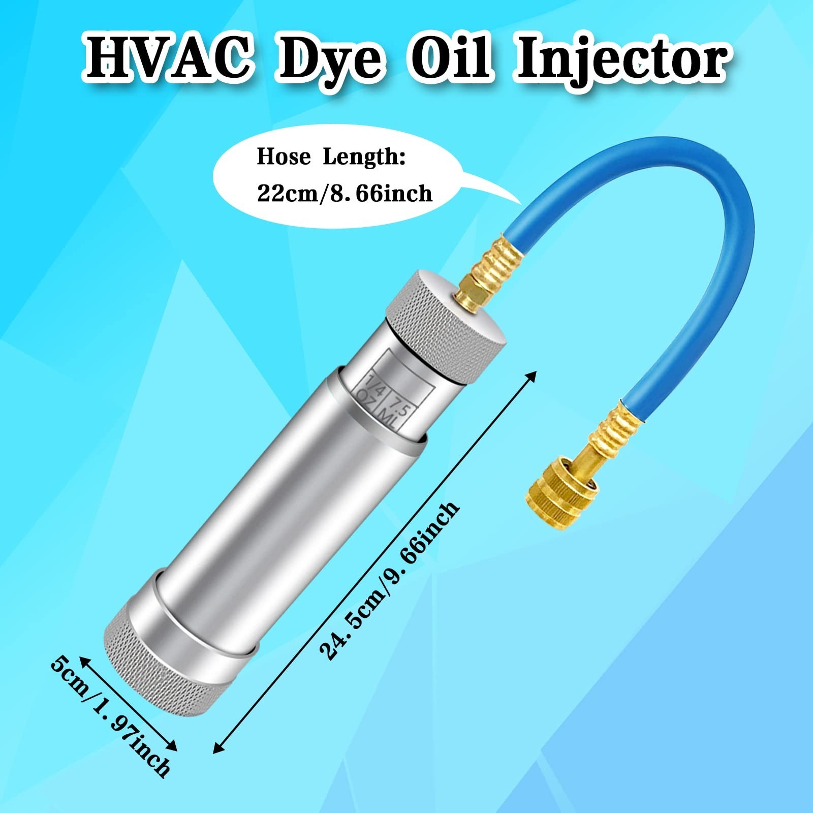 HVAC AC Oil Injector Tool for R1234YF R134A R410A – 2 OZ Dye Oil Injector with 1