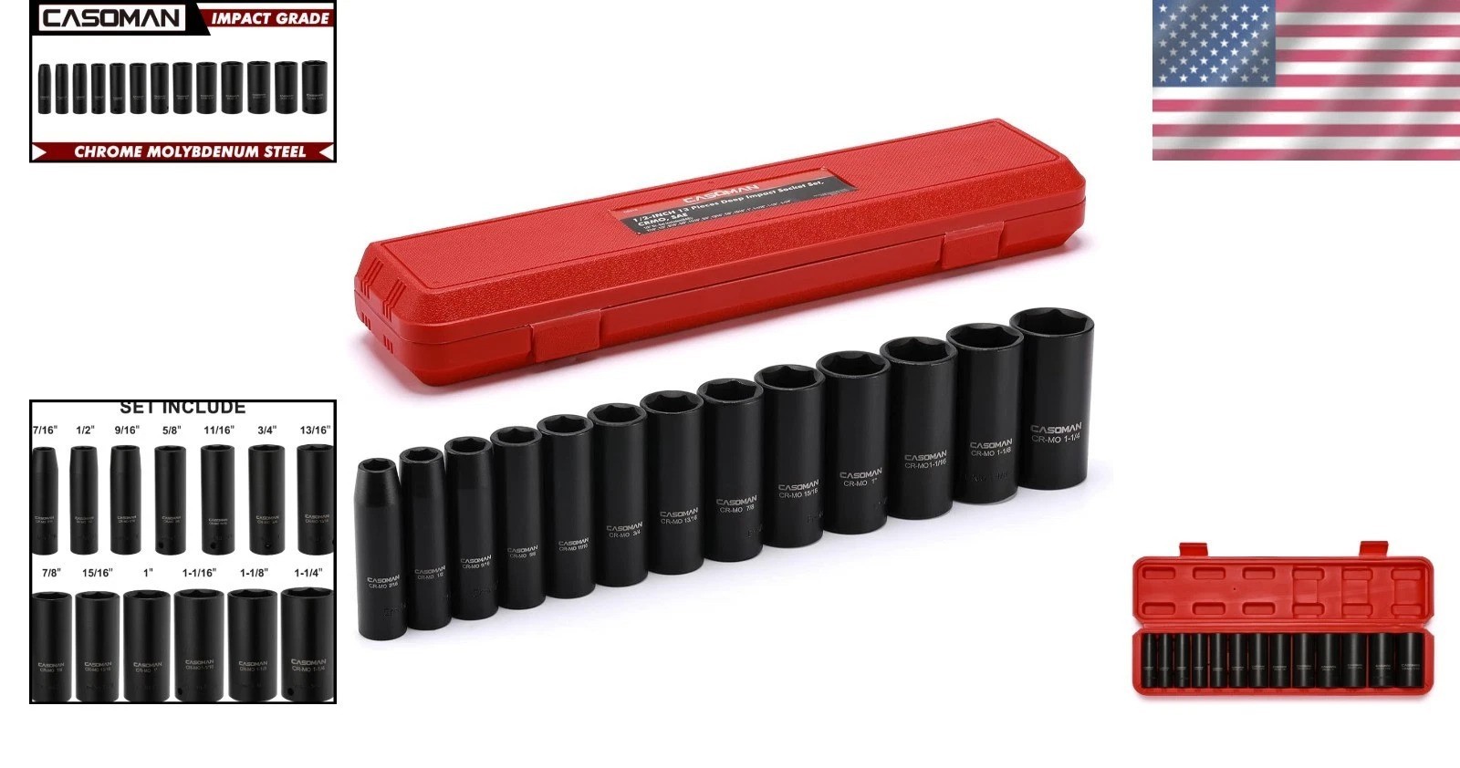 High-Visibility 13-Piece Impact Socket Set with Chrome Moly Steel Construction