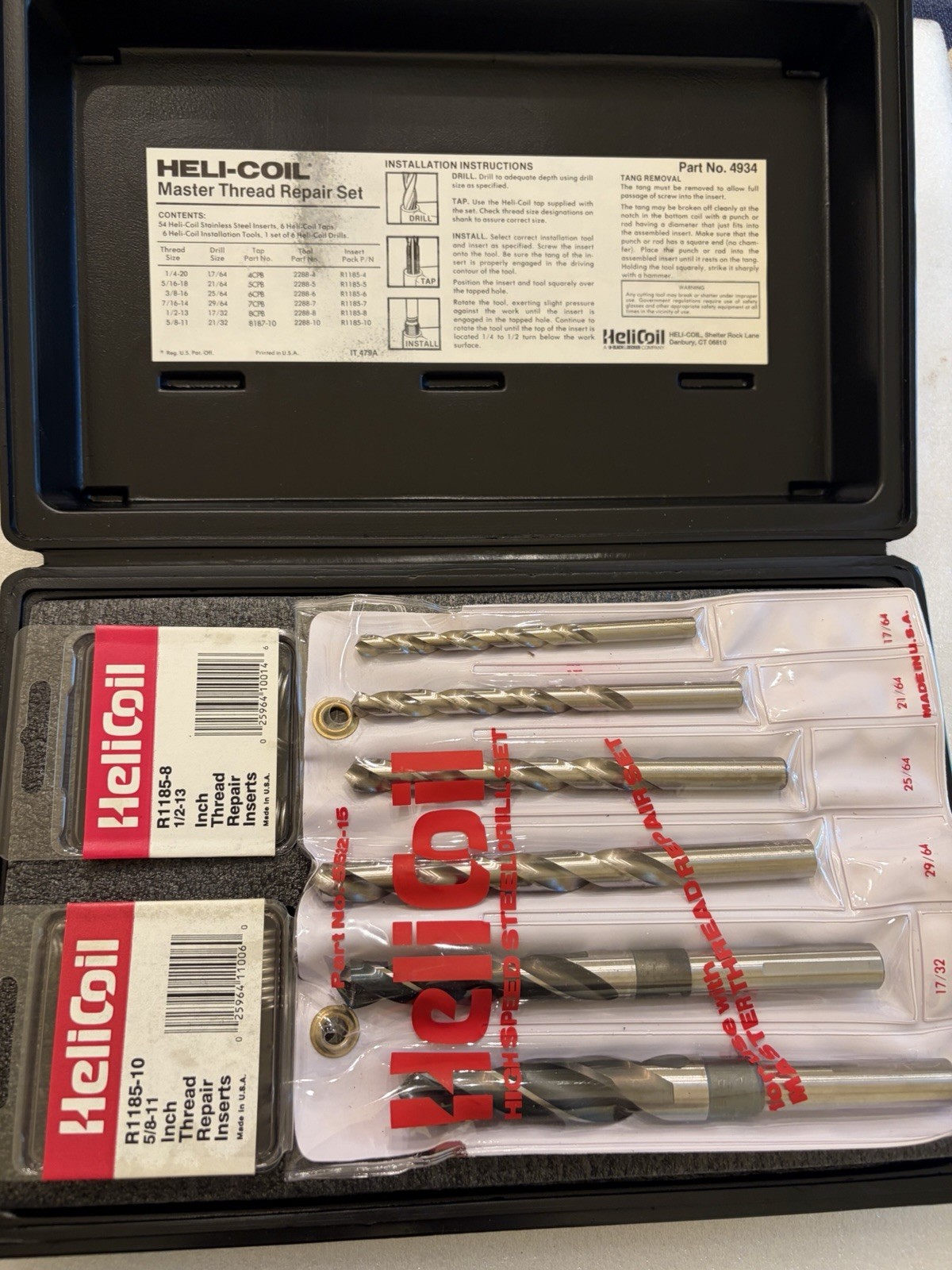 HELICOIL 4934 MASTER THREAD REPAIR KIT UNC BRAND NEW 1/4-5/16-3/8-7/16-1/2-5/8