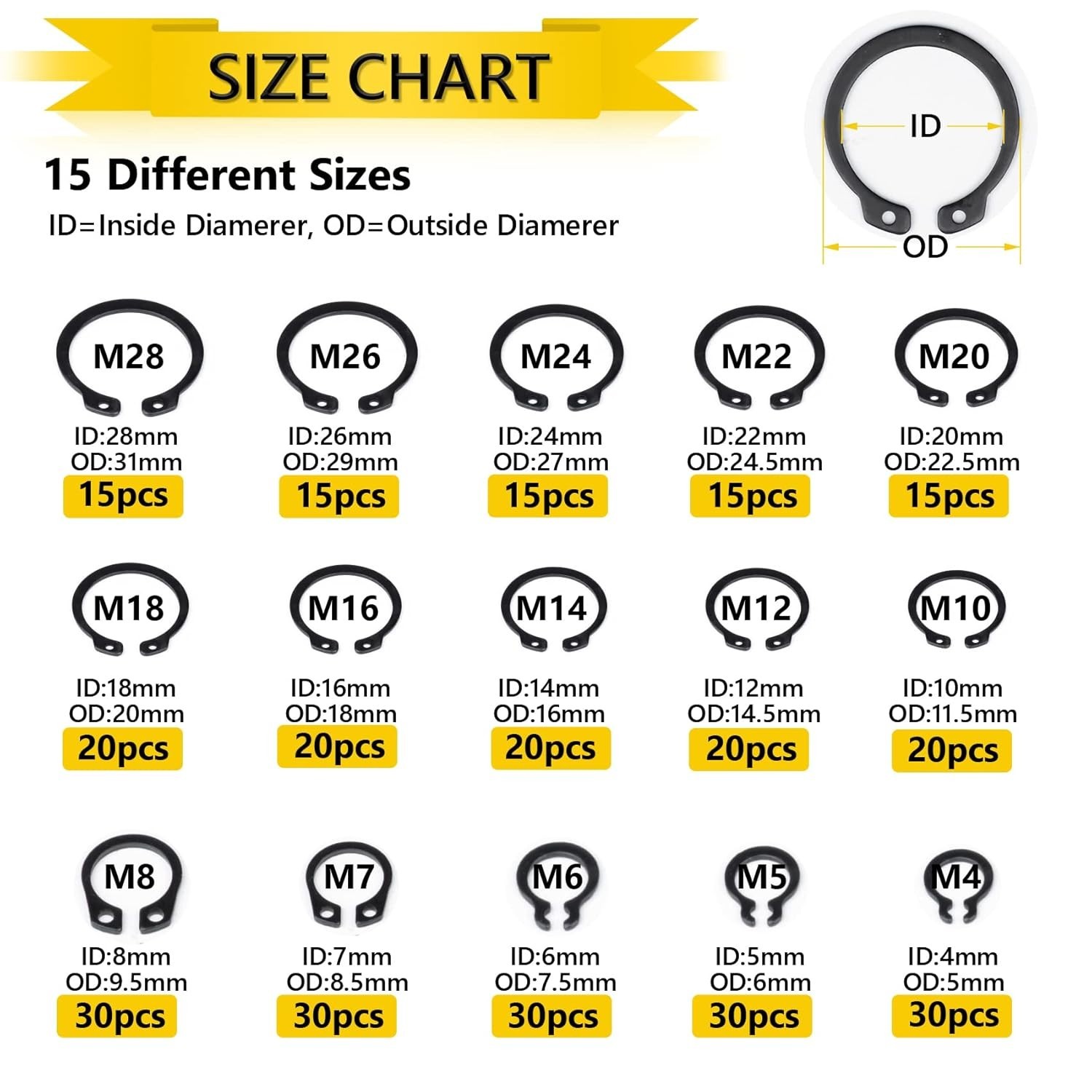 Versatile 325Pcs Circlip and C-Clip Set for Automotive and Machinery Use
