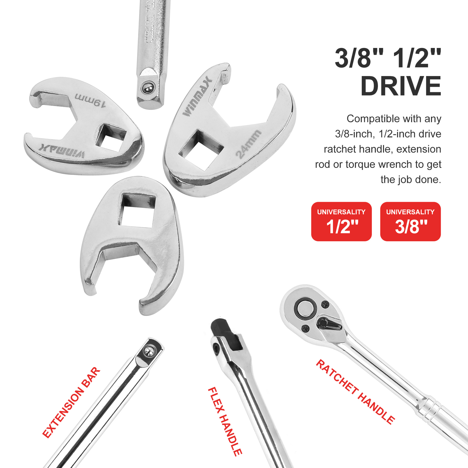 15PCS Crows Foot Wrench Set 1/2″ and 3/8” Drive Flare Nut Wrench Set 8mm to 24mm