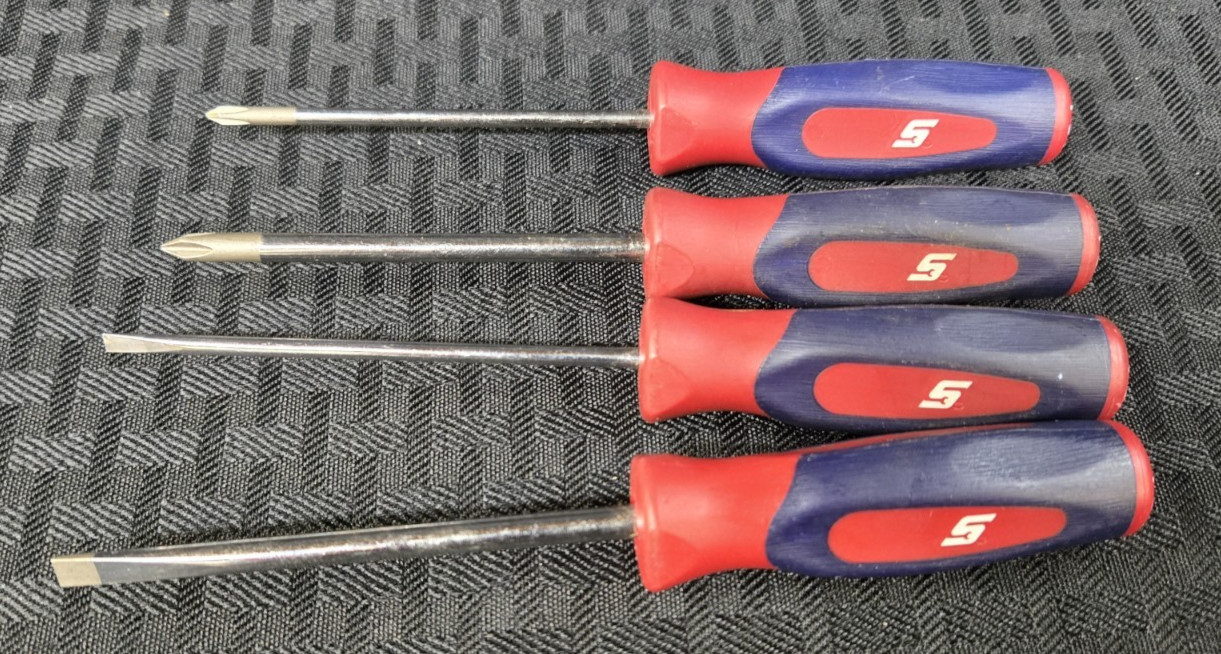 Set of 4 Snap-on Tools USA RWB Flat and Phillip Tip HARD Handle MINI Screwdriver