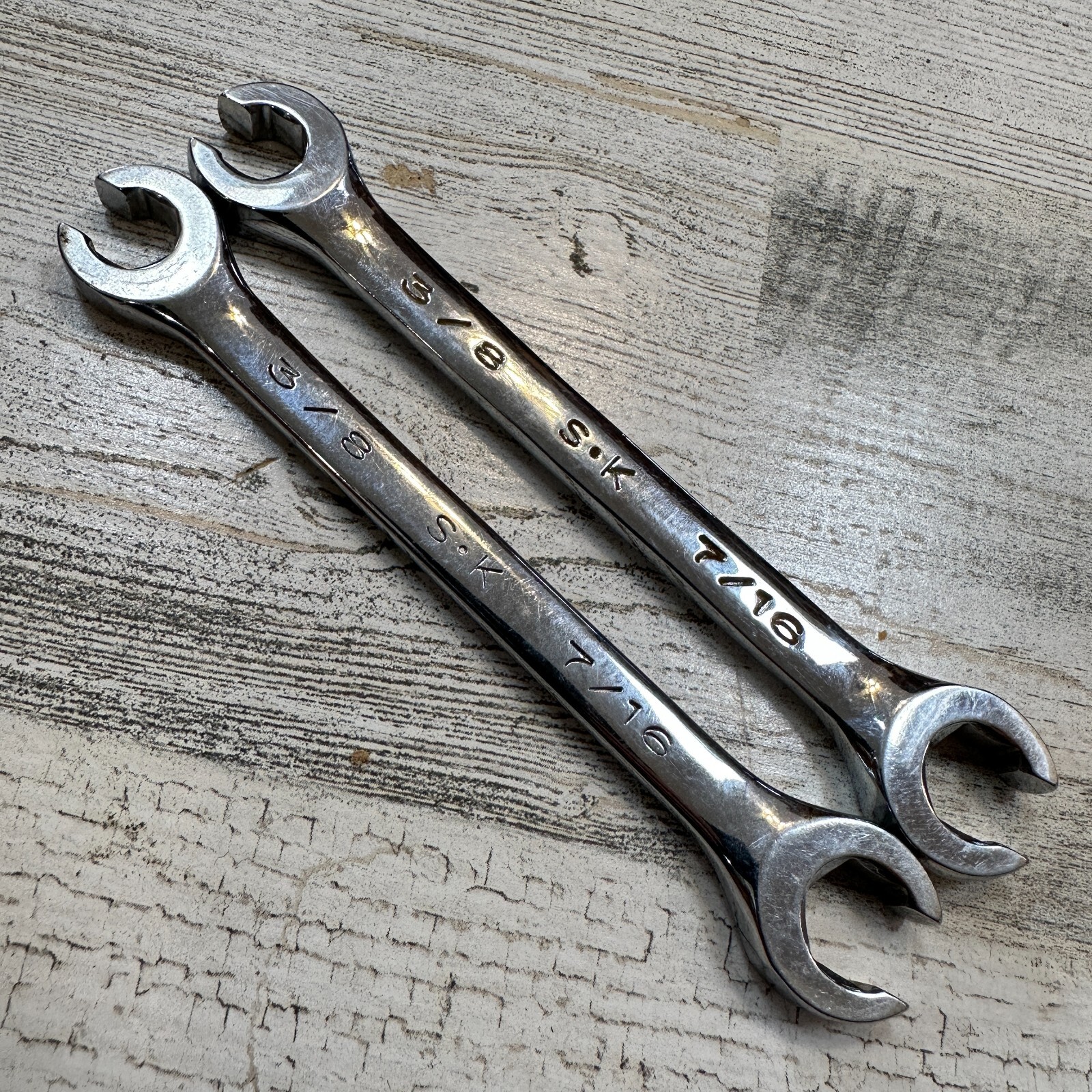 SK USA 3/8″ x 7/16″ Open End Flare Nut Wrench F1214 Lot of 2