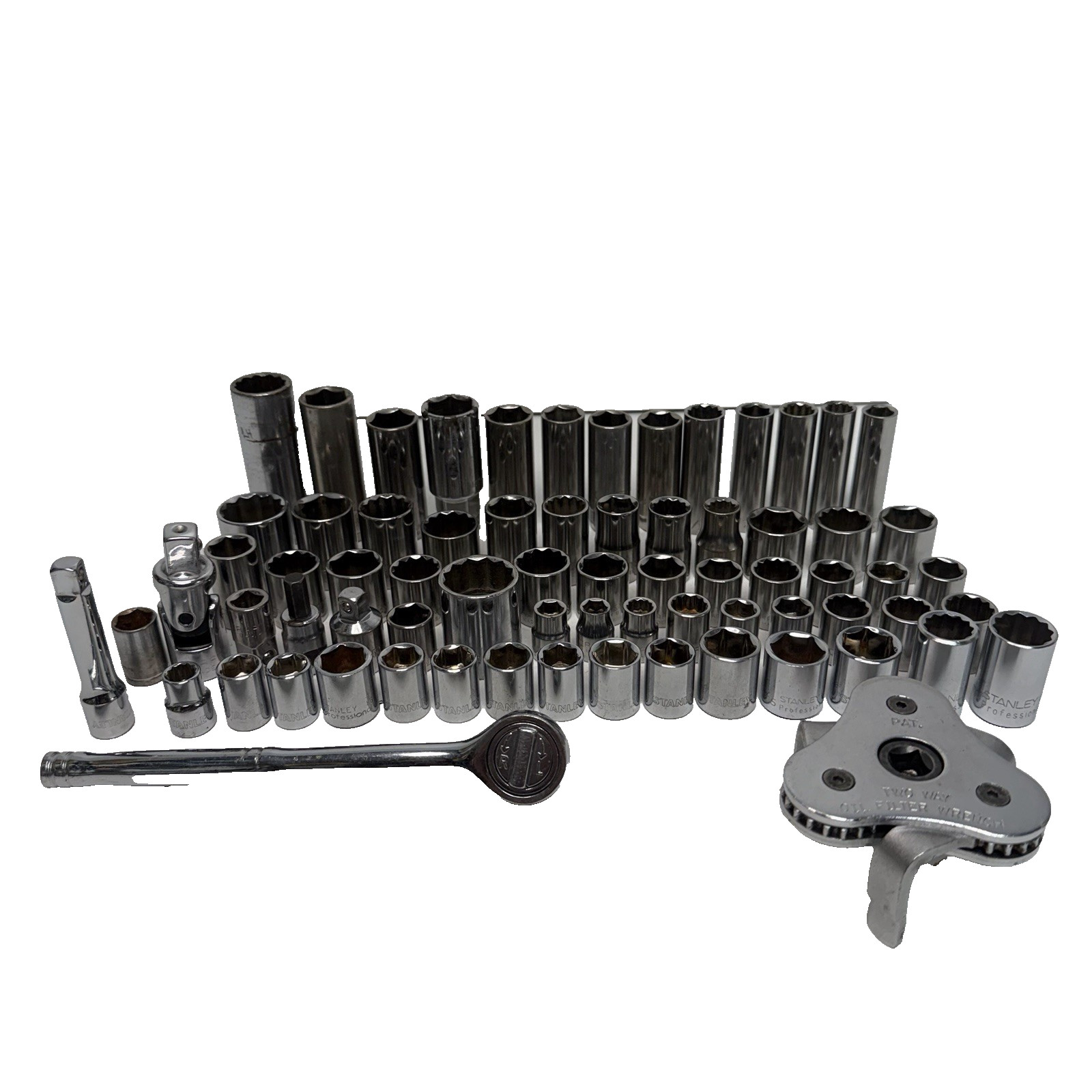 72pcs 10lbs Mechanics Tools – Sockets, Ratchet, Adapters, Oil Filter Wrench, Etc