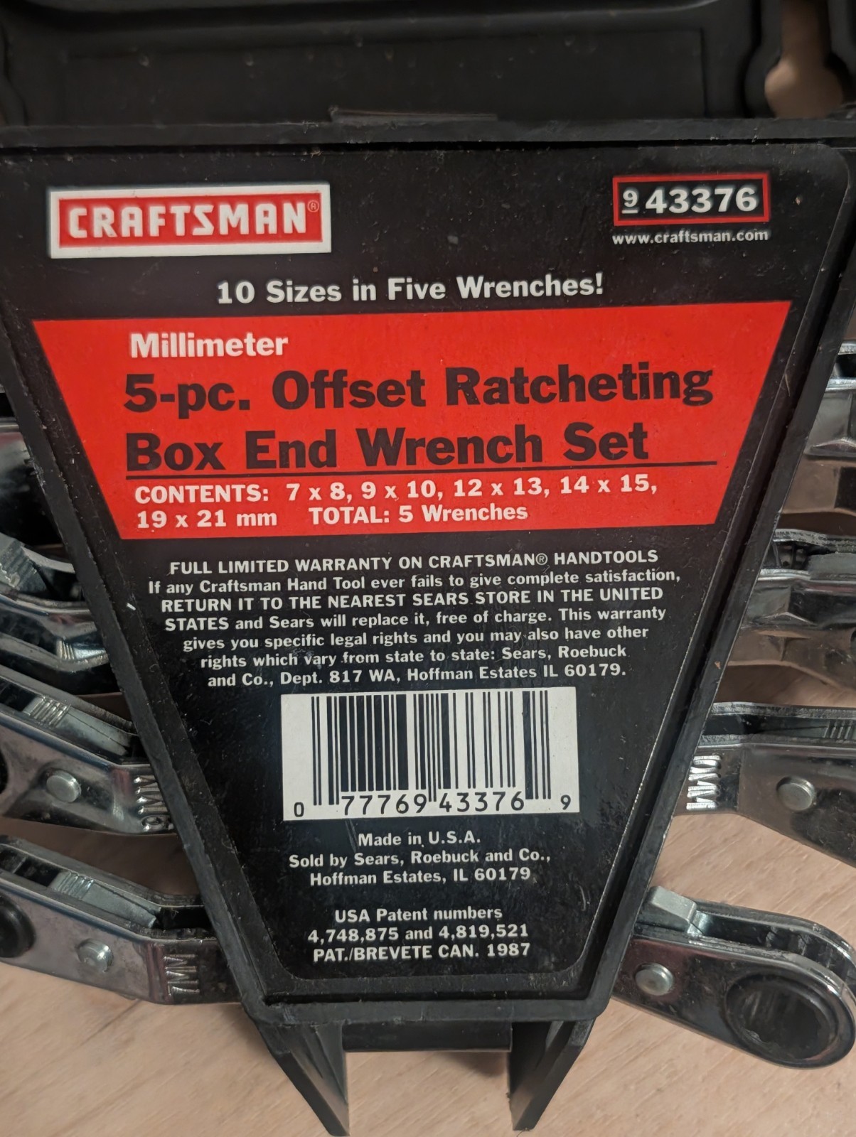 Craftsman USA 5 Piece Metric Offset Ratcheting Box End Wrench Set