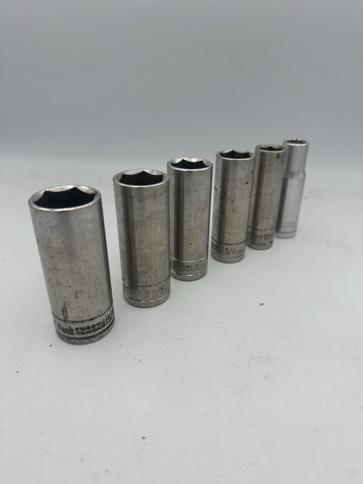 Great Neck Deep Socket Lot 1/2” Drive Sizes: 15/16, 7/8, 13/16, 3/4, 9/16, 1/2