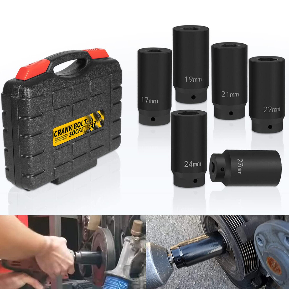 1/2″ Metric Crank Bolt Socket Set 17/19/21/22/24/27 mm Harmonic Balancer Impact