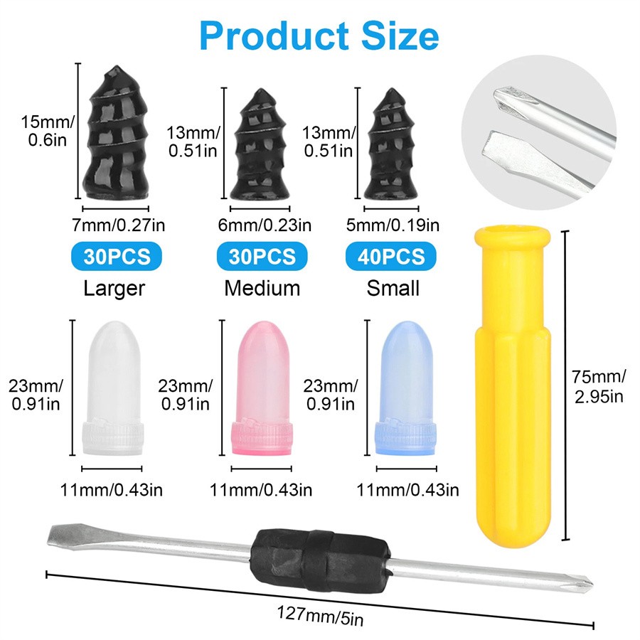 100-300x Tire Repair Rubber Nails Tyre Puncture Repair Screws Kit w/ Screwdriver