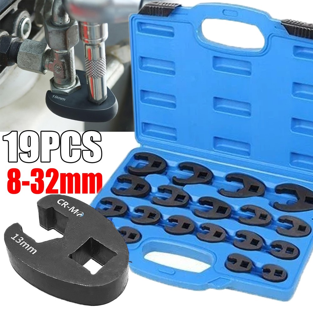 19PCS Crows foot Wrench Set 1/2″ and 3/8” Drive Flare Nut Crowfoot Wrench Set