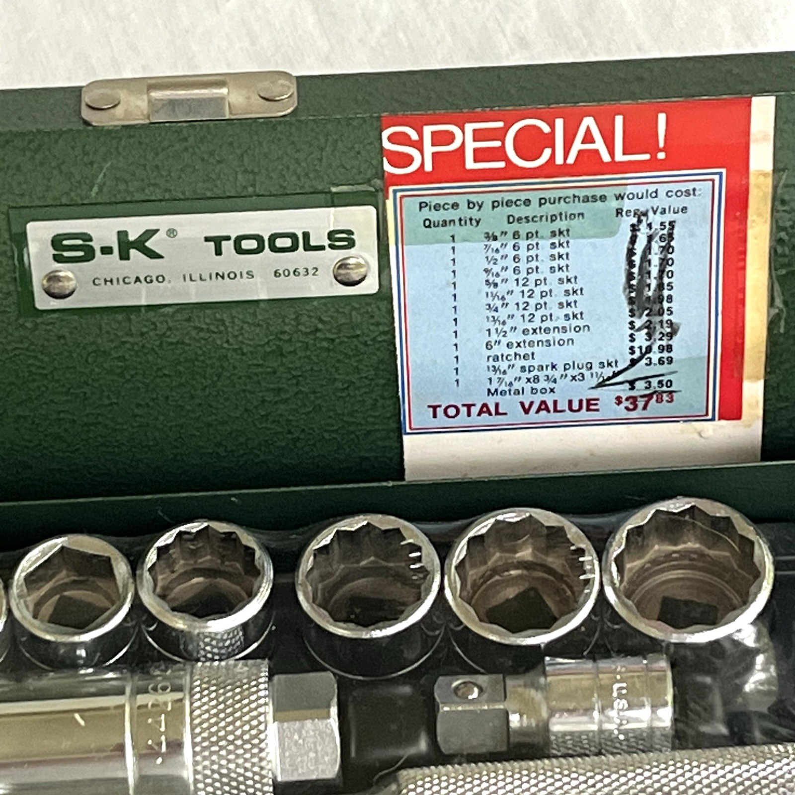 SK Tools 12pc 3/8″ Shallow Socket Set Vintage New Old Stock 4512 Sealed