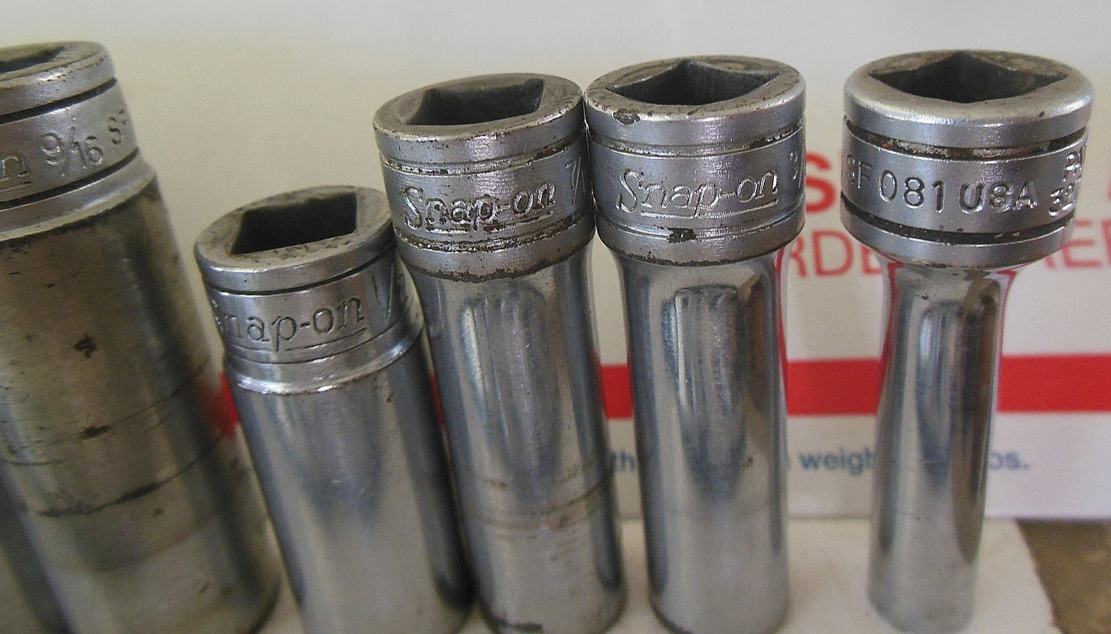 SNAP-ON 3/8″ DRIVE 9PC SAE 12PT DEEP SOCKET SET 3/8″-7/8″ NO. SF-081 TO SF-281
