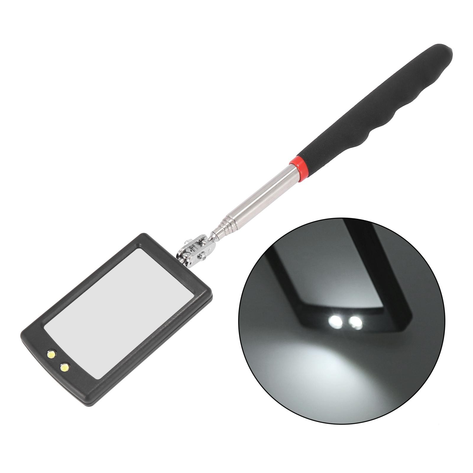Square Telescopic Inspection Mirror Retractable Hand with White Light for Car