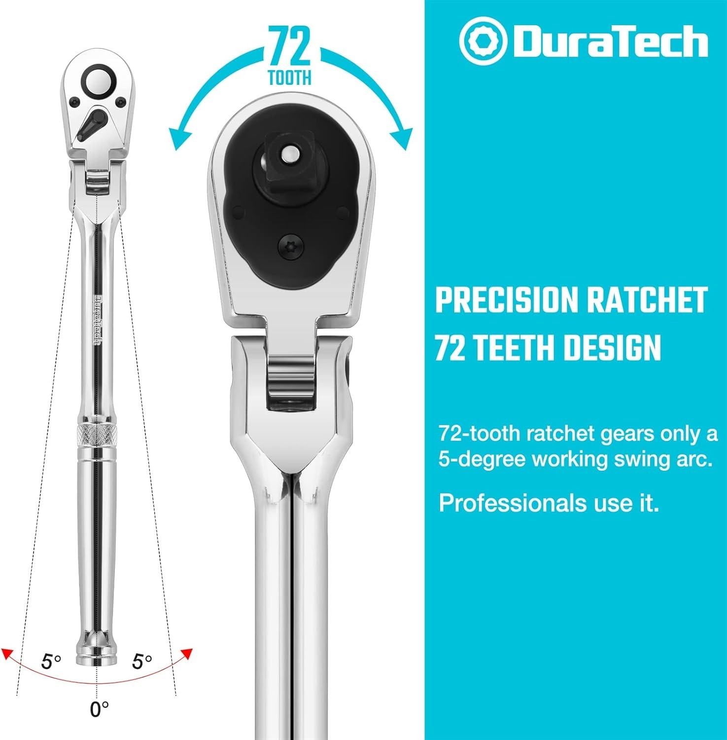 3-Piece Flex-Head Ratchet Set, Alloy Steel, 72-Tooth Design