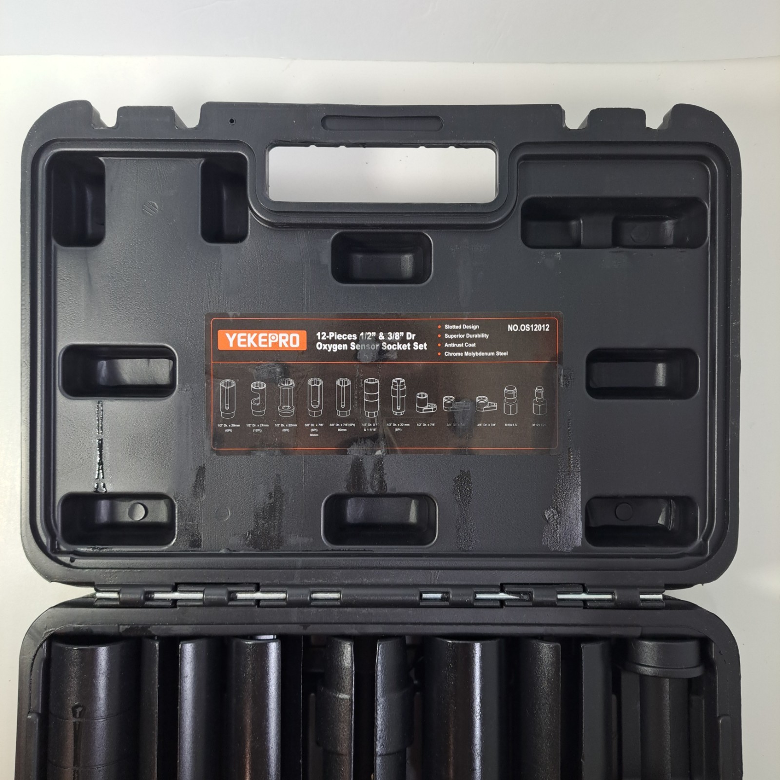 Open Box YEKEPRO 12-Piece Oxygen Sensor Socket Set 1/2″ & 3/8″ 22mm 27mm 29mm