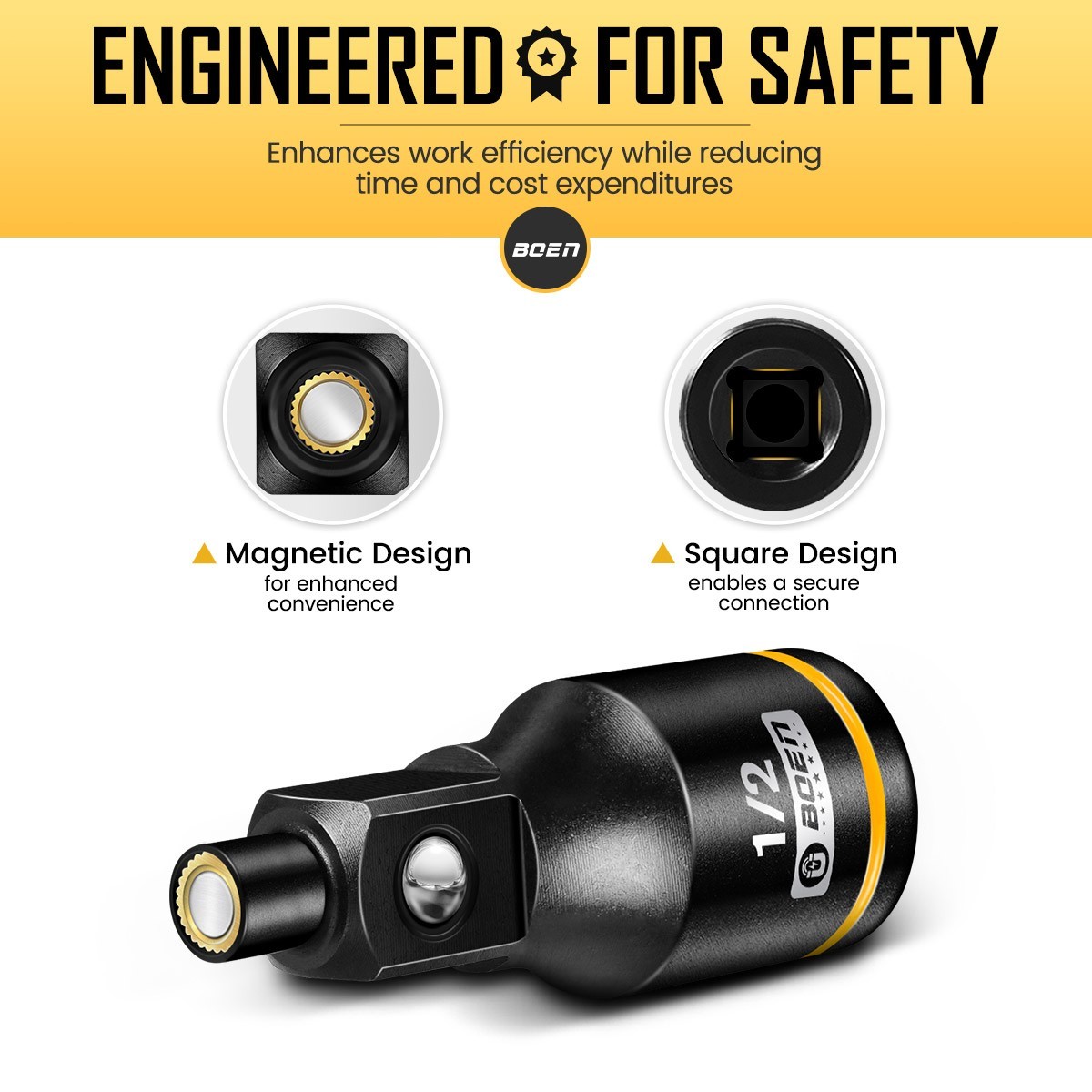 3-Piece Magnetic Socket Extension Adapter Set, 1/4″, 3/8″, 1/2″ Drive