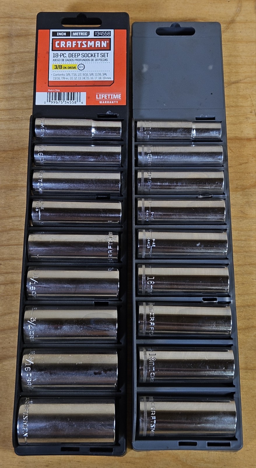 Craftsman 18 Piece 3/8 Inch Drive 12 Point Standard SAE Metric Deep Socket Set