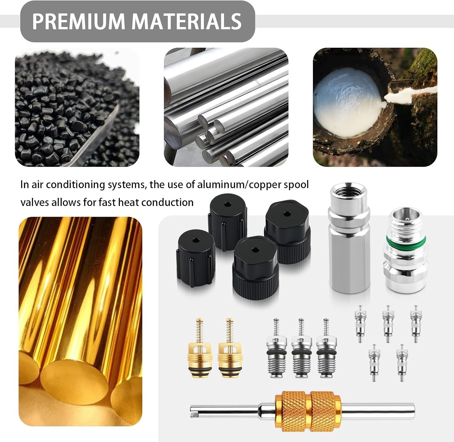 17PCS A/C Valve Stem Core Set Tool Cores Port Cap Cooling Capacity