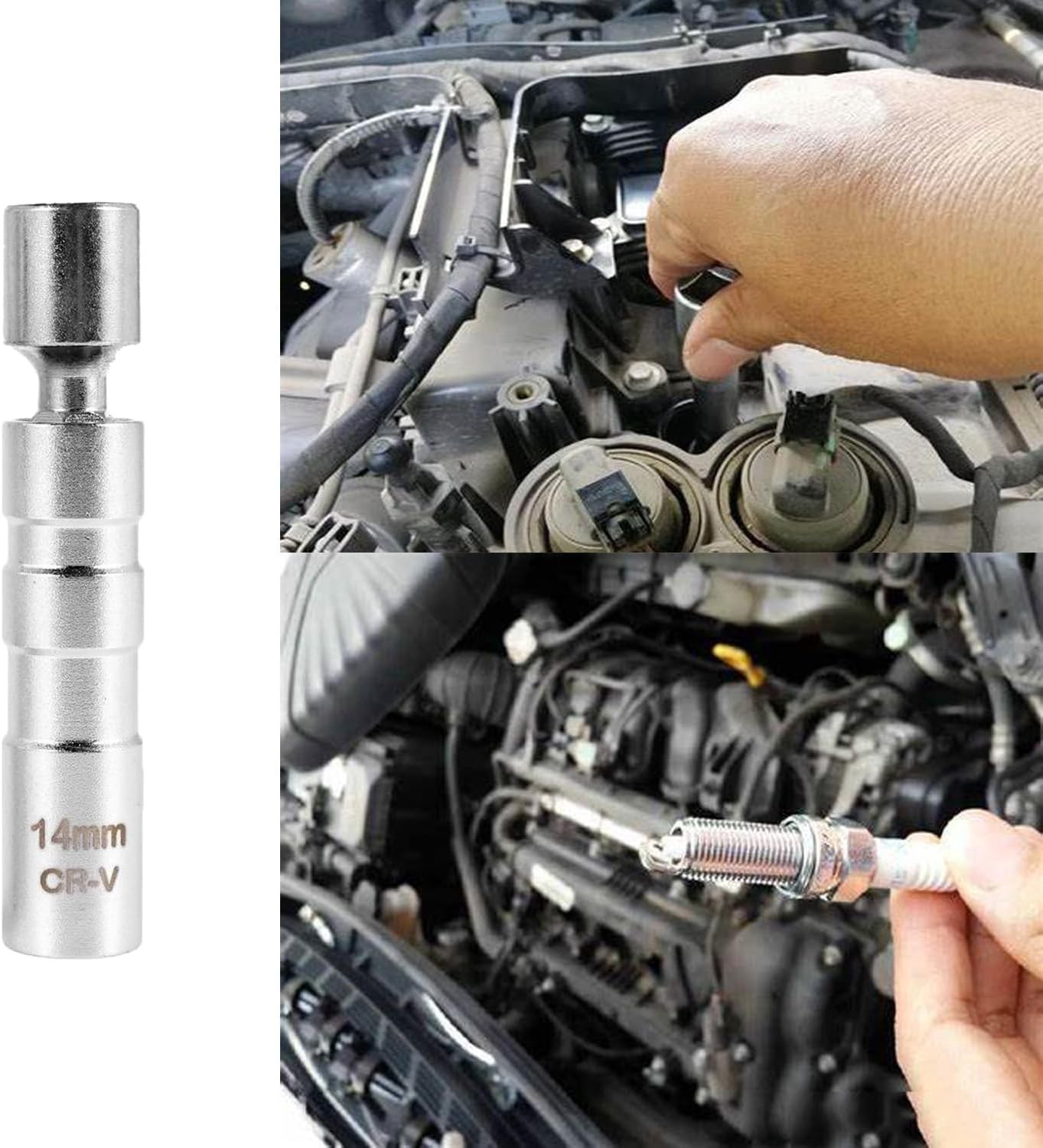 14mm&16mm Magnetic Swivel Spark Plug Sockets, Thin Wall 3/8 Inch Drive 12-Poi…