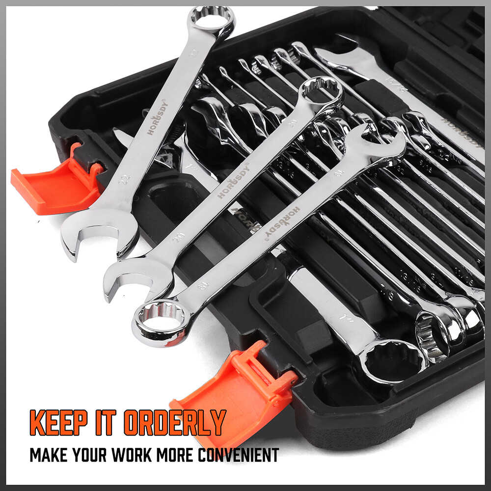 32PC Wrench Spanner Set SAE Metric 1/4″-1″ 7-22mm 12 Point Box End Storage Case