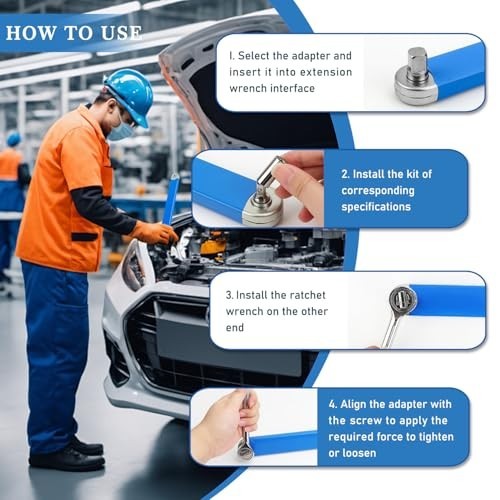 Offset Extension Wrench Set, 15.4″ Tight Reach Tool with 1/2″, 1/4″, 3/8″ Adapte