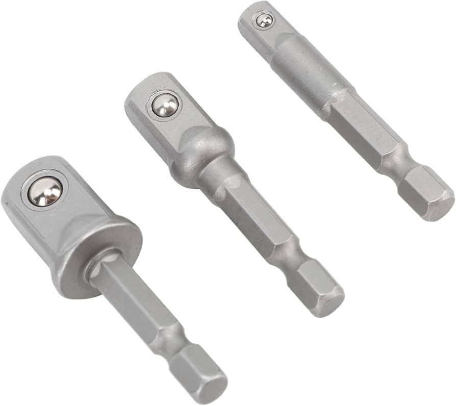 3 Pcs Power Drill Adapter Socket 1/4in 3/8in 1/2in Hex Shank Square Head Drill