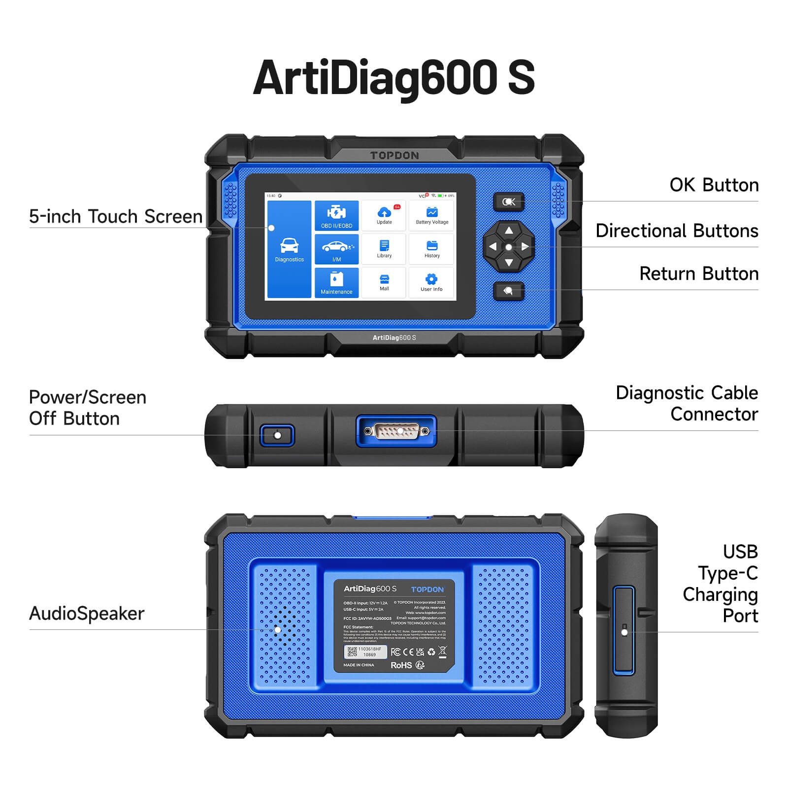 2026 TOPDON AD600S V2.0 OBD2 Scanner Engine ABS SRS SAS TPMS EPB Diagnostic Tool
