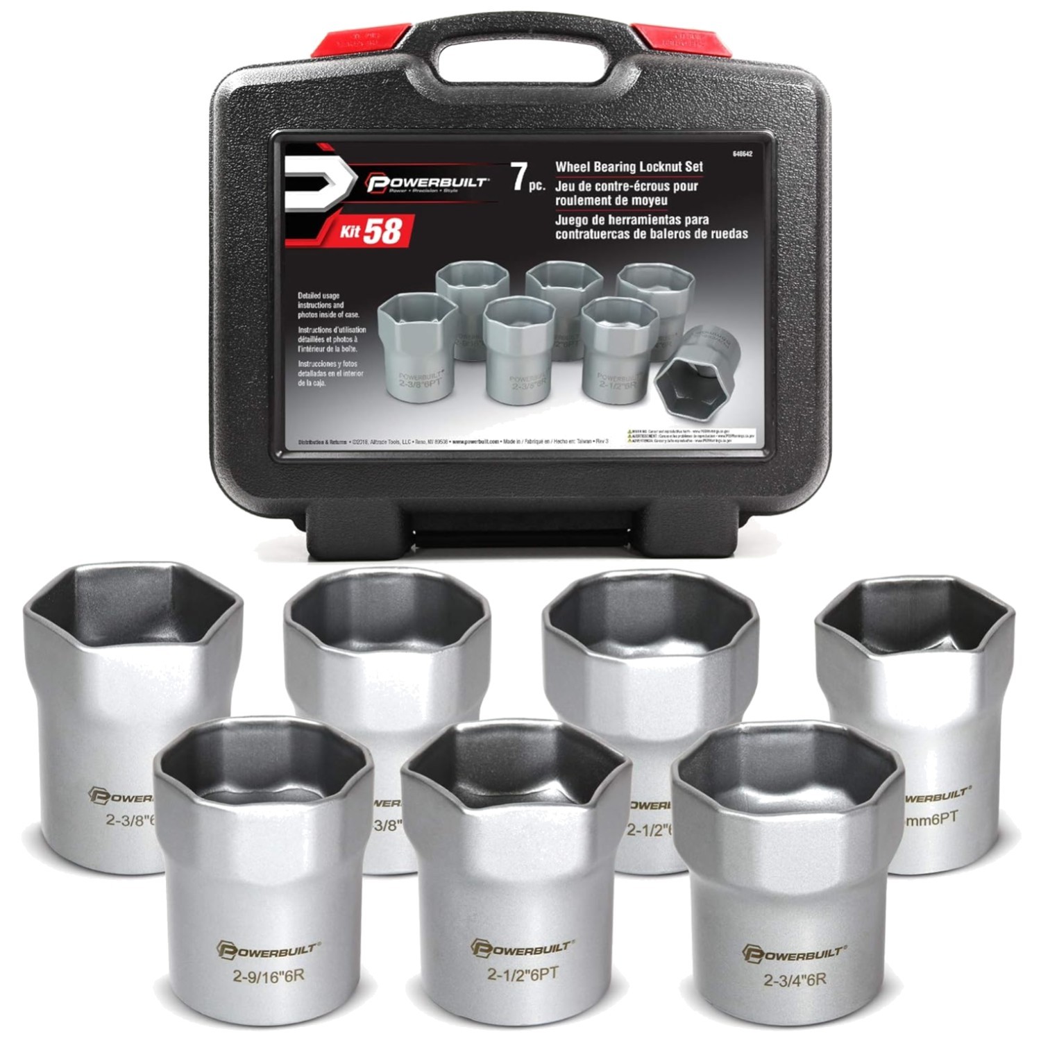 7-Piece Wheel Bearing Socket Set, Hex & Rounded Hex, Silver
