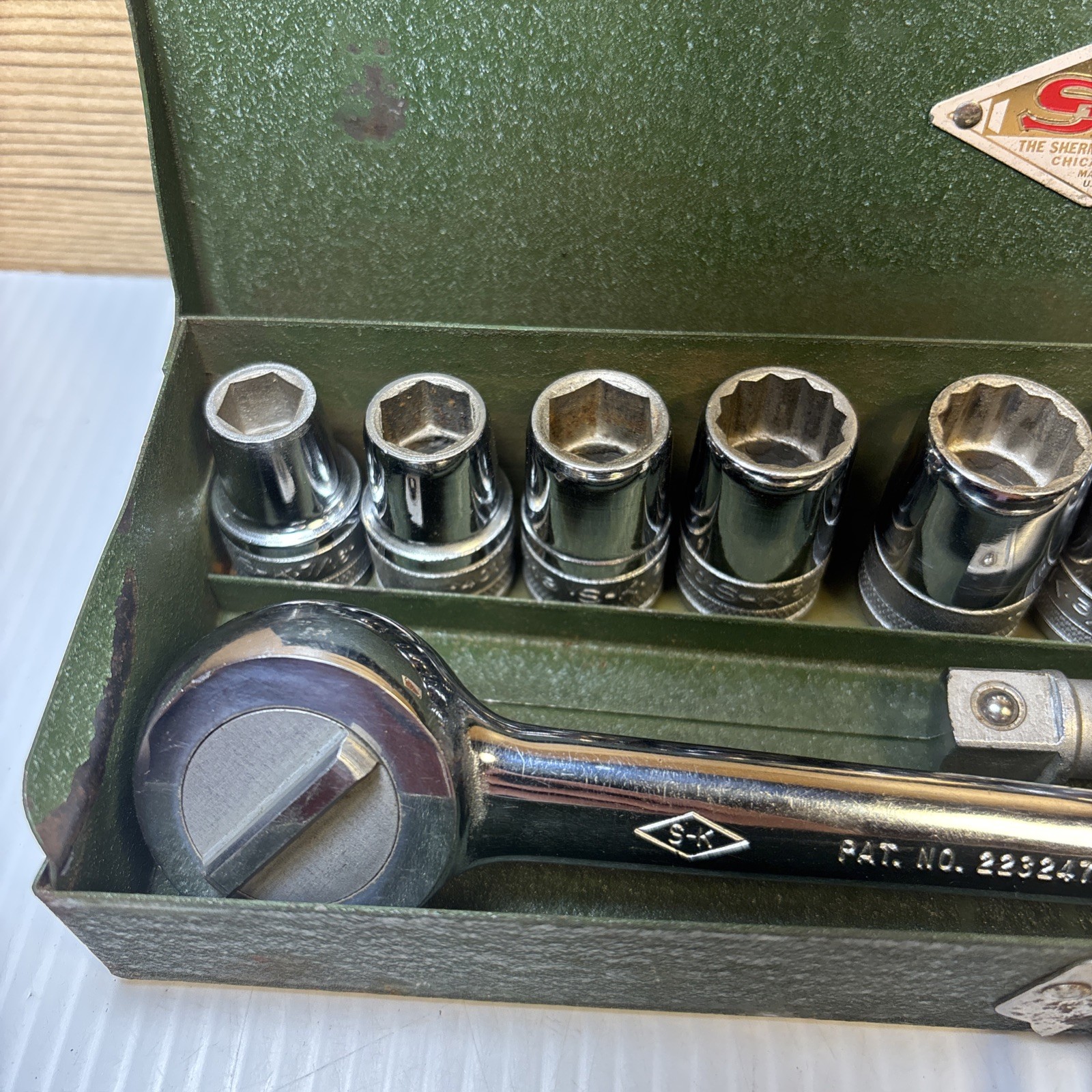 Vintage SK Tools 1/2” Drive Socket Set W/ 11 Pieces & Metal Case USA