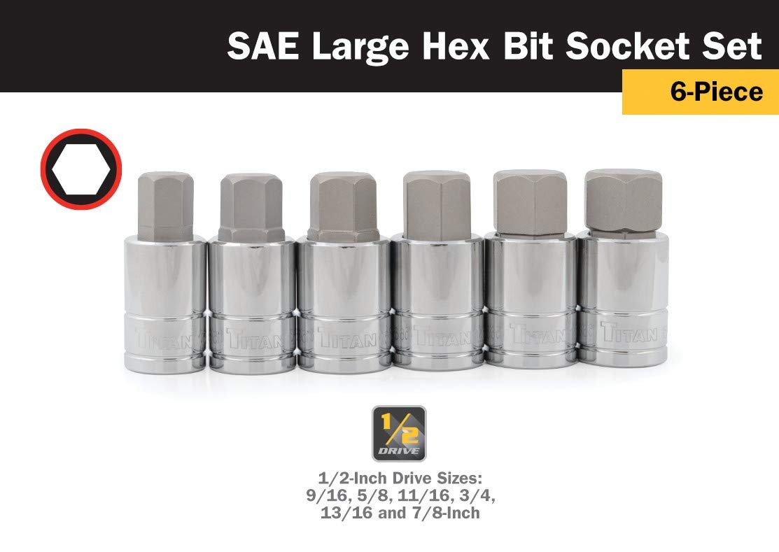 Titan Tools 6pc SAE Large Hex Bit Socket Set 16130