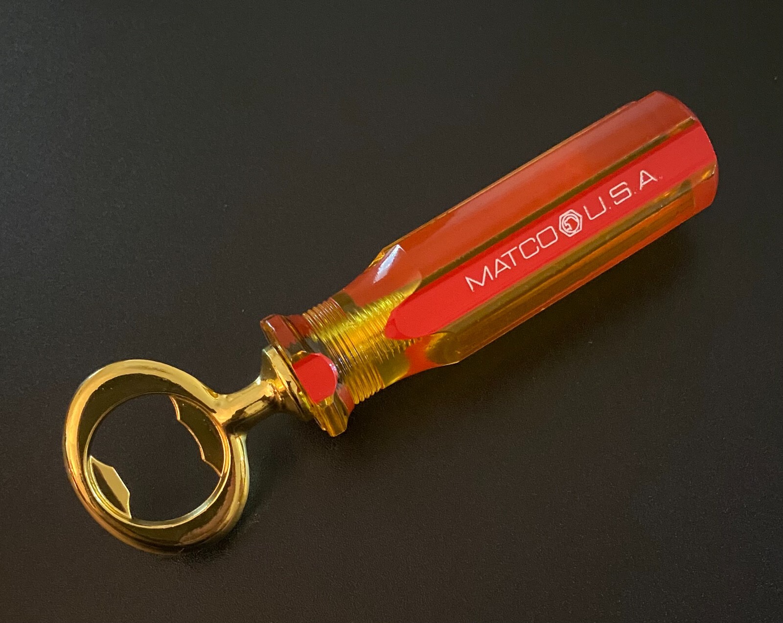 Matco Bottle Opener [ Seller’s Creation ] Brass Opener Yellow & Red Handle
