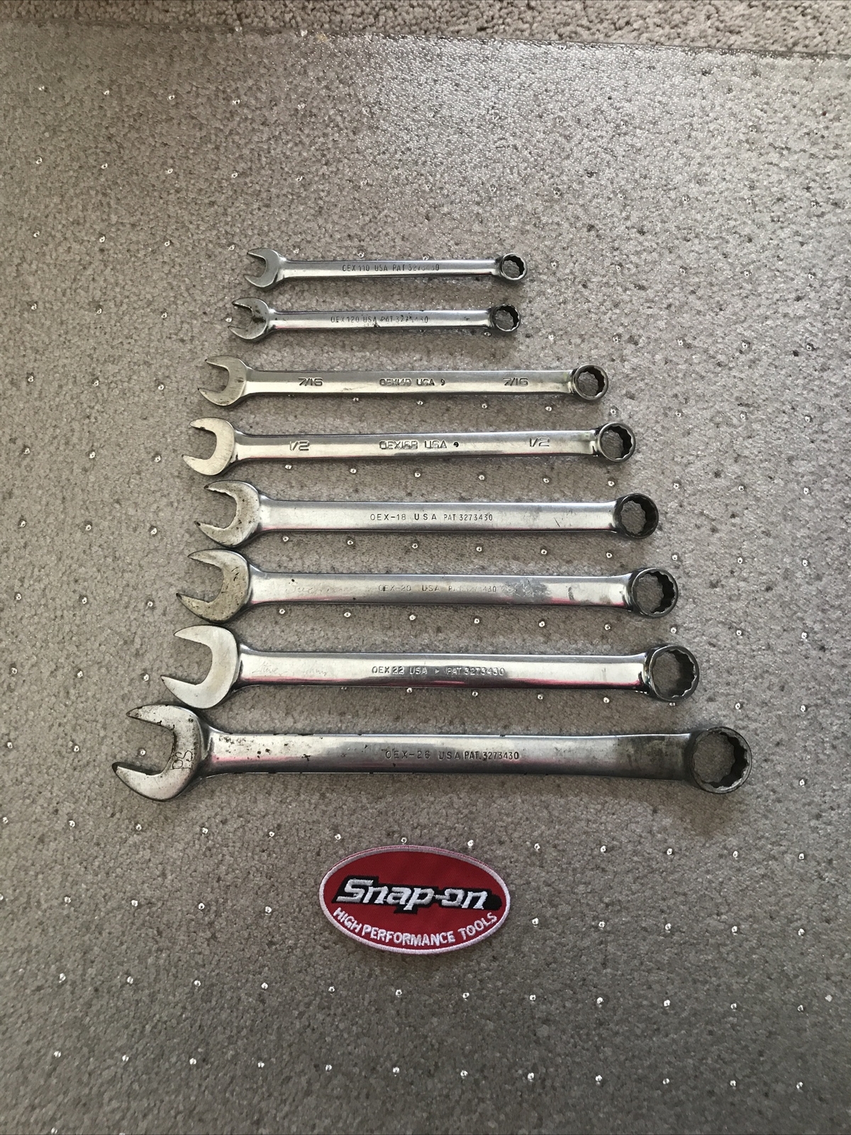 8 Pc Set Snap-on Tools SAE 12 Pt Standard Combination Wrenches OEX26-OEX110