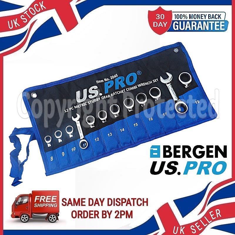 12PC STUBBY GEAR RATCHET SPANNER COMBINATION WRENCH SET METRIC RING END OPEN