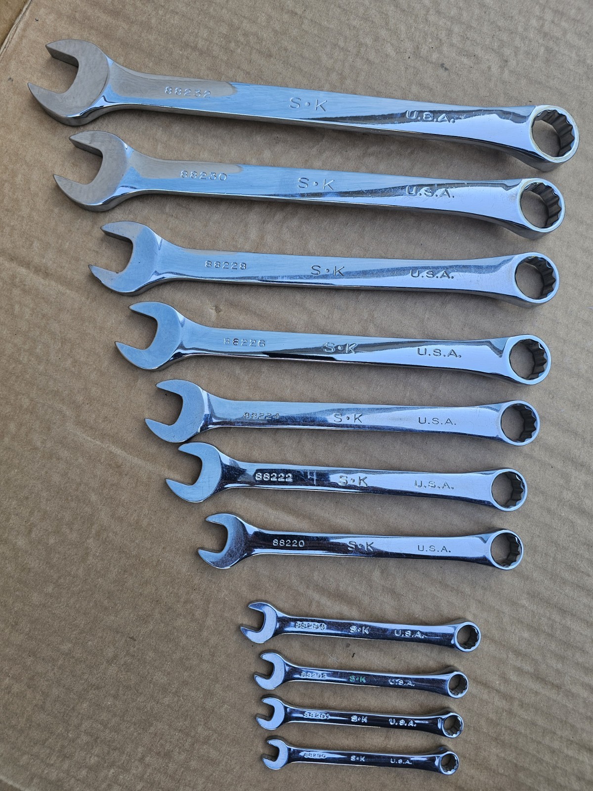 S-K Tool 11 pc. SAE Polished Chrome Combination Wrench Set Military Surplus