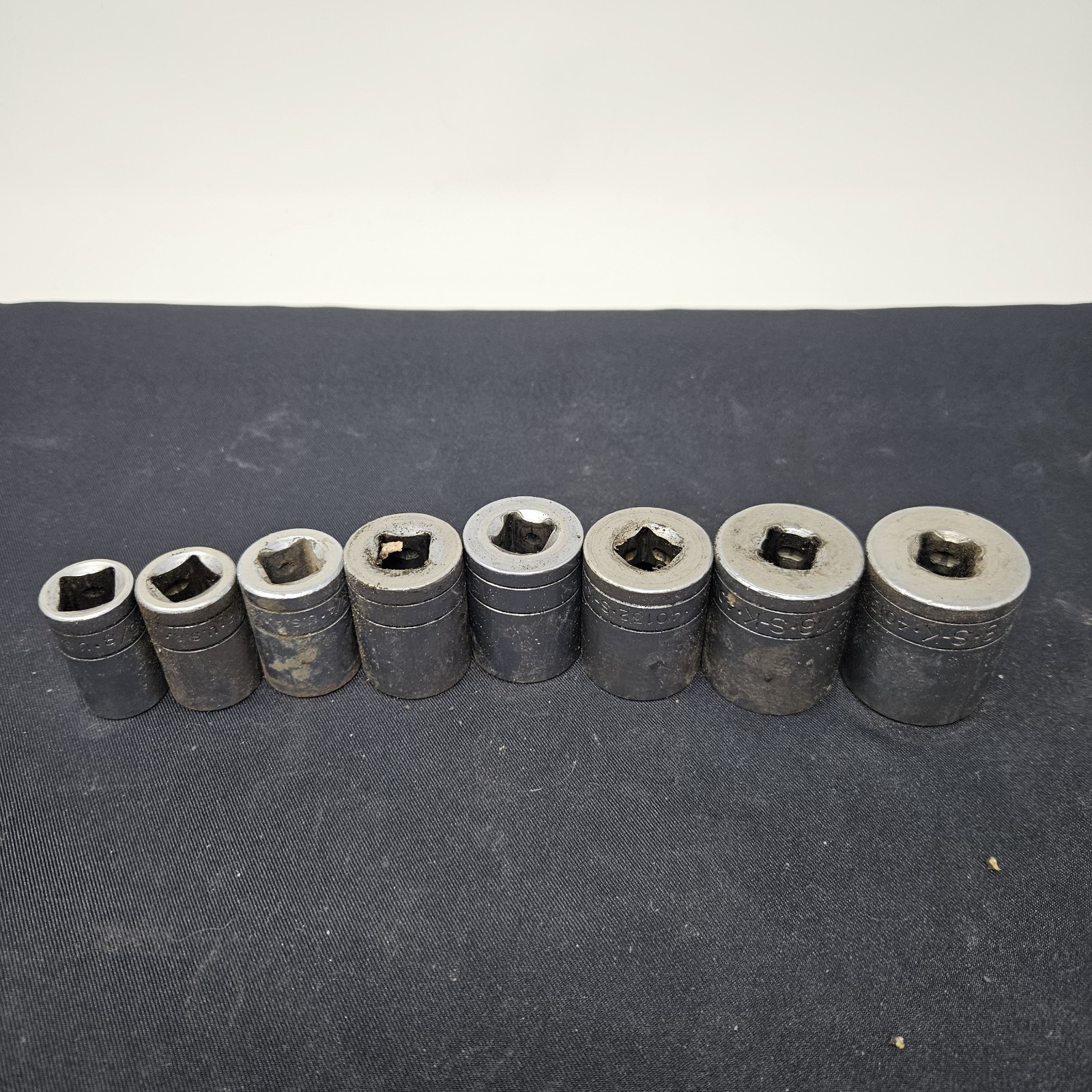 S-K Tools Shallow Socket Set 1/2” Drive SAE 8Pcs USA 12 point Star Vintage READ