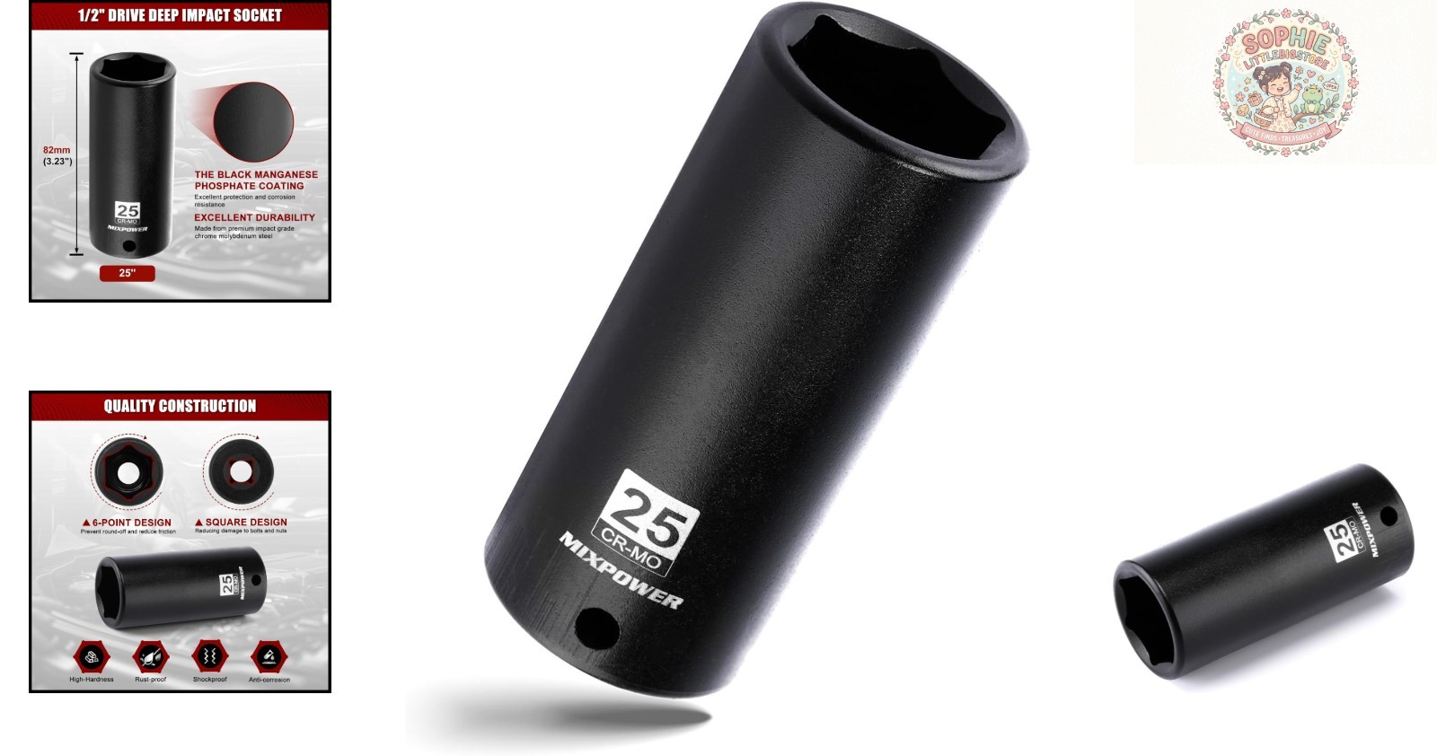 25mm Deep Impact Socket, Chrome Molybdenum, 1/2″ Drive, High-Torque Design