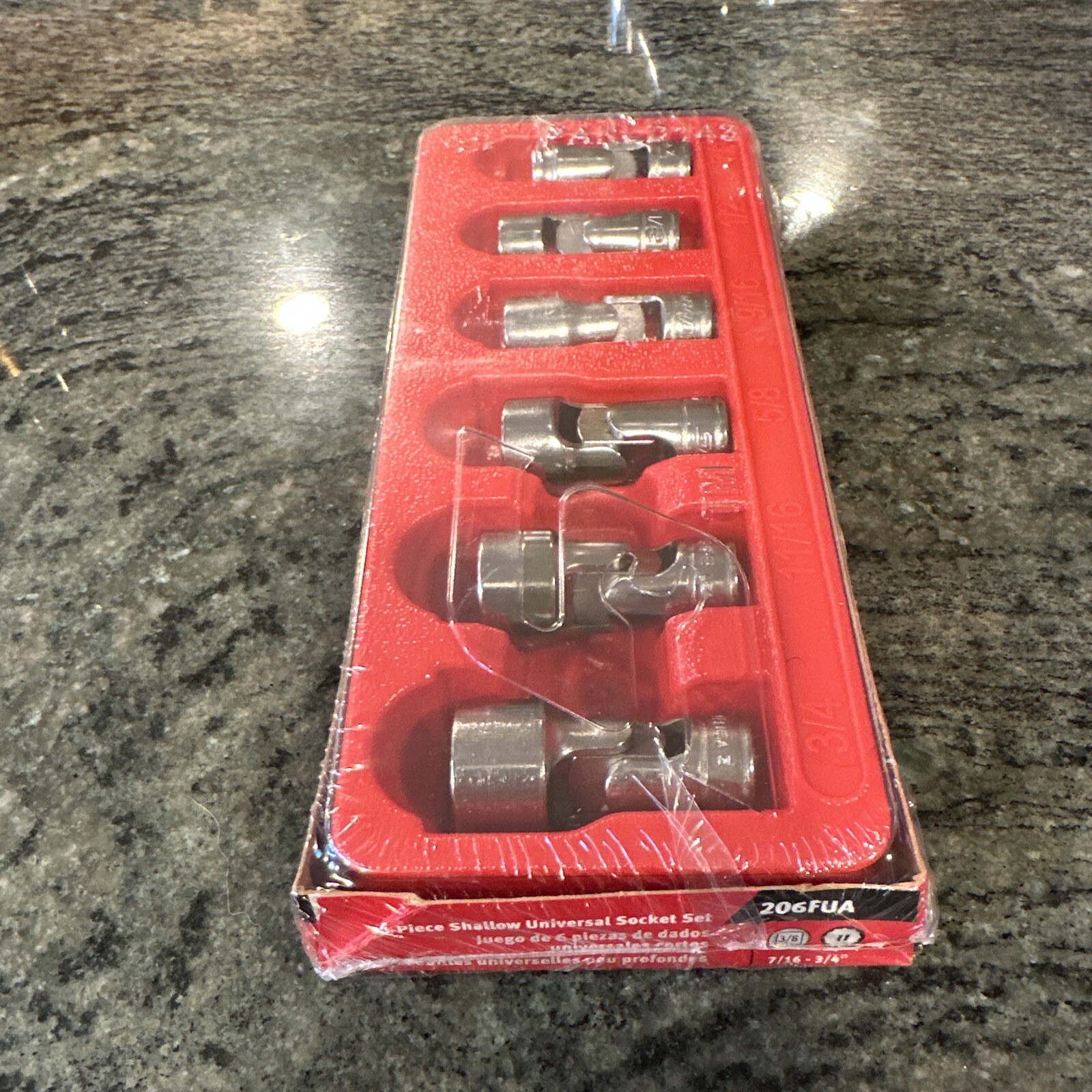 Snap-on 206fua 6 Pc Shallow Universal Socket Set 12 Point 6/16-3/4” sealed set